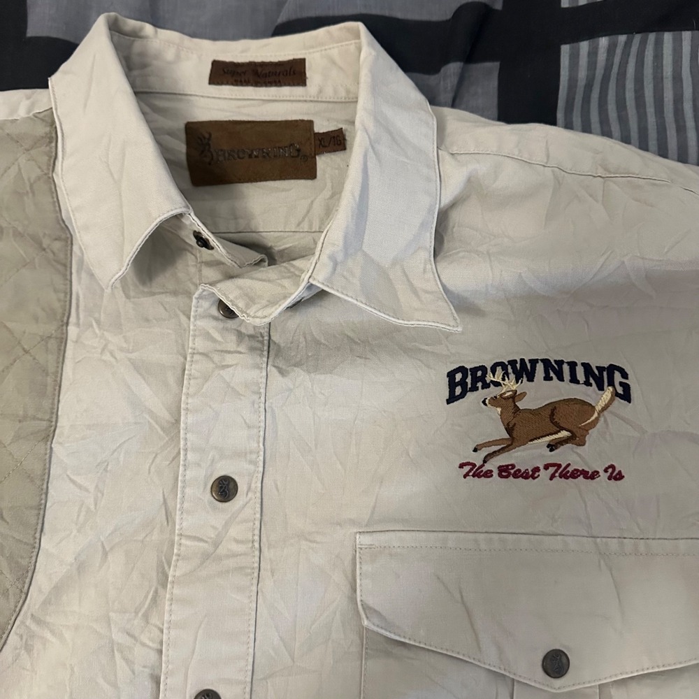 Mens XL Long Sleeve Shirt Browning Shooter Super Naturals Pearl Snap Two Tone - Picture 2 of 5